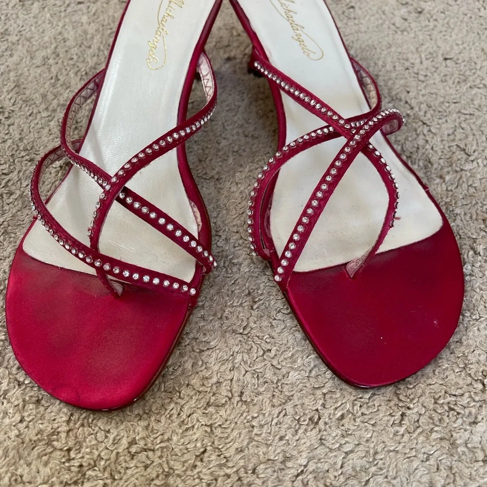 Michaelangelo David's Bridal Apple Red Satin Rhinestone Sandal Size 10